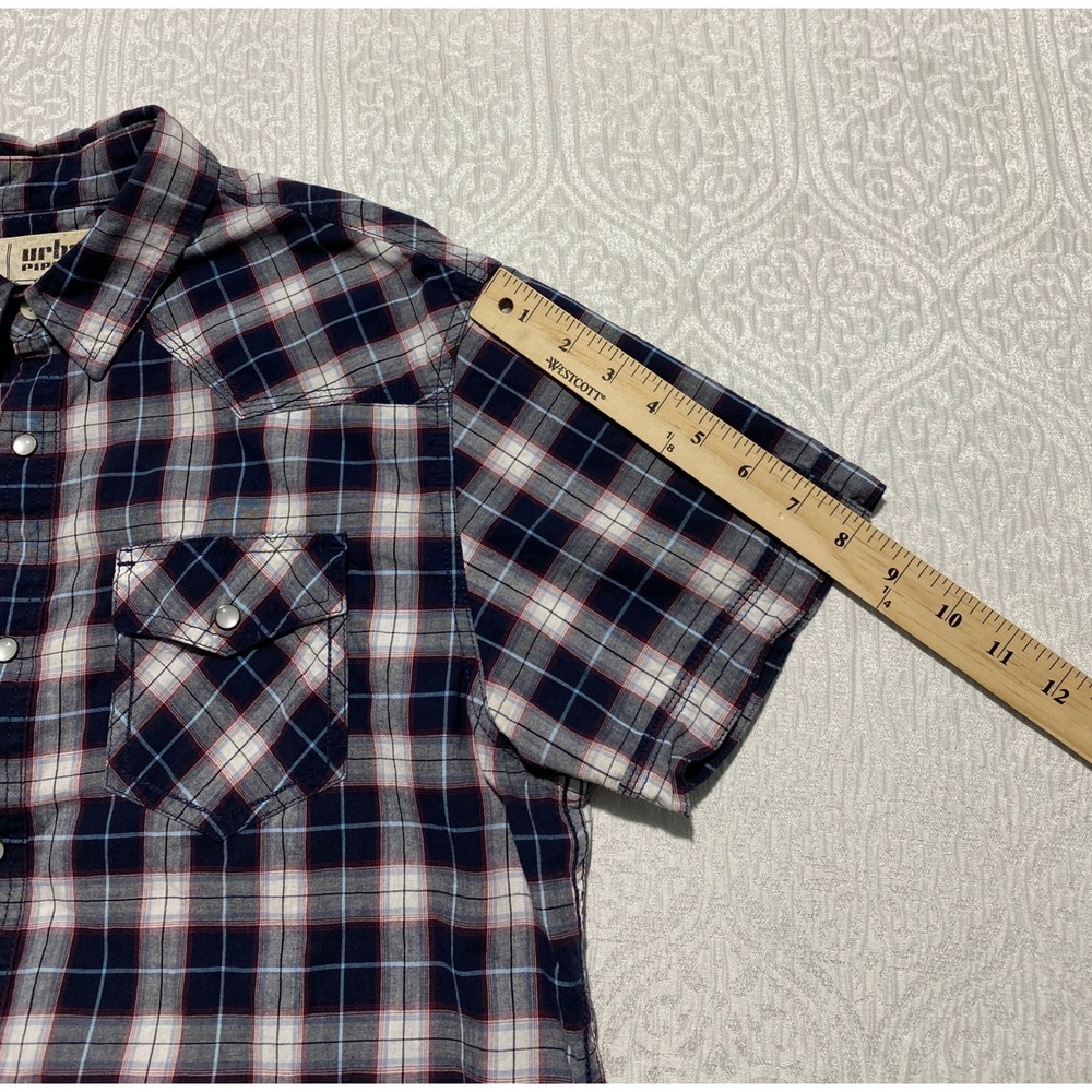 Urban Pipeline Western Rodeo Shirt Mens Large Blue Short Sleeve Plaid Pearl Snap - Picture 8 of 8